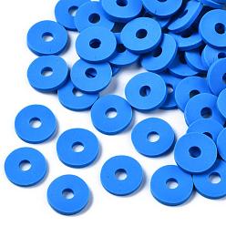 Azul Cuentas de arcilla polimérica hechas a mano ecológicas, disco / plano y redondo, perlas heishi, azul, 8x0.5~1 mm, agujero: 2 mm, Sobre 13000 unidades / 1000 g