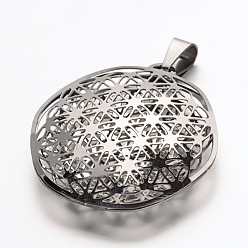 Stainless Steel Color 304 Stainless Steel Hollow Pendants, Round, Stainless Steel Color, 42.5x40x8.5~9.8mm, Hole: 5x9mm
