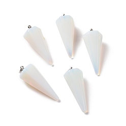 Opalite Pendentifs opalite, avec les accessoires en laiton plaqués de platine, facette, cône, 35~36x13~14x12~12.5mm, Trou: 2.7x6.5mm