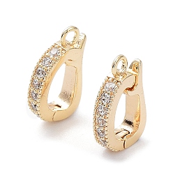 Real 18K Gold Plated Rack Plating Brass Micro Pave Clear Cubic Zirconia Fold Over Clasps, Long-Lasting Plated, Real 18K Gold Plated, 12x7x2.5mm, Hole: 1.4mm