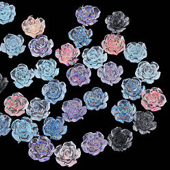 Mixed Color Transparent Resin Cabochons, with Glitter Sequins/Paillette, Flower, Mixed Color, 7.5~8x7.5~8.5x4.5~5mm