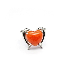Red Aventurine Natural Red Aventurine Heart Adjustable Rings, Platinum Brass Ring, US Size 8(18.1mm)