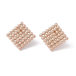 Rose Gold Ion Plating(IP) 304 Stainless Steel Rhombus Stud Earrings for Women, Rose Gold, 24x24mm, Pin: 0.7mm