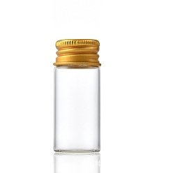 Clear Glass Bottles Bead Containers, Screw Top Bead Storage Tubes with Golden Plated Aluminum Cap, Column, Clear, 2.2x6cm, Capacity: 12ml(0.41fl. oz)