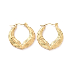 Golden Ion Plating(IP) 304 Stainless Steel Double Leaf Wrap Hoop Earrings for Women, Golden, 23.5x22x2mm, Pin: 0.8mm