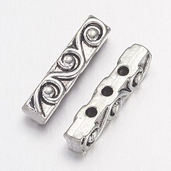 Antique Silver Tibetan Style Alloy Spacers, Lead Free and Cadmium Free, Cuboid, Antique Silver, 18x4x5mm, Hole: 1.5mm