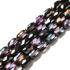 Noir Transparentes perles de verre de galvanoplastie brins, demi-plaqué, facette, ovale, noir, 7x4.5x3mm, Trou: 0.9mm, Environ 78~81 pcs/chapelet, 22.83 pouce (58 cm)