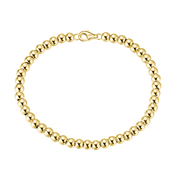Real 14K Gold Plated 925 Sterling Silver Round Ball Chain Bracelets, with S925 Stamp, Golden, 6-1/2 inch(16.5cm)