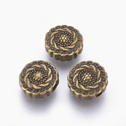Bronce Antiguo Abalorios de aleación de estilo tibetano, sin plomo y el cadmio, plano y redondo, color de bronce antiguo, 10x4 mm, agujero: 1.5 mm