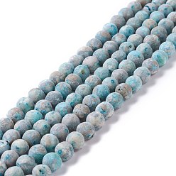 Mixed Stone Natural Pyrite & Turquoise Beads Strands, Frosted, Round, 8mm, Hole: 1.2mm, about 54pcs/strand, 16.34''(41.5cm)