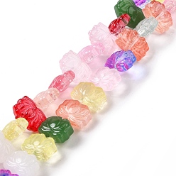 Colorful Transparent Glass Beads Strands, Lotus, Colorful, 10x14x7mm, Hole: 0.8mm, about 38pcs/strand, 14.17 inch(36cm)
