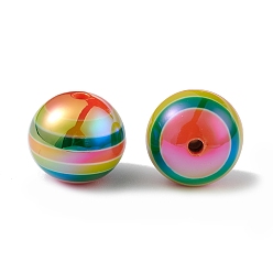 Coloré Perles acryliques opaques, couleur ab , rond avec motif à rayures, colorées, 15.8x14mm, Trou: 2.3mm