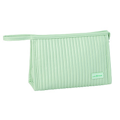 Dark Sea Green Solid Color Portable PU Leather Makeup Storage Bag, Travel Cosmetic Bag, Multi-functional Wash Bag, with Pull Chain, Dark Sea Green, 16x22.5x8cm