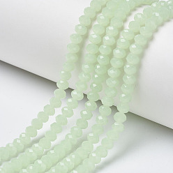 Pale Green Glass Beads Strands, Imitation Jade, Faceted, Rondelle, Pale Green, 6x5mm, Hole: 1mm, about 87~90pcs/strand, 17~17.5 inch(42.5~43.75cm)
