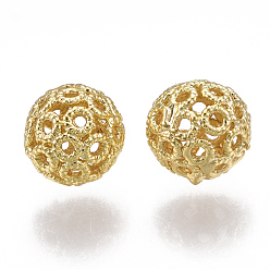 Real 18K Gold Plated Brass Filigree Beads, Filigree Ball, Round, Nickel Free, Real 18K Gold Plated, 8mm, Hole: 1mm