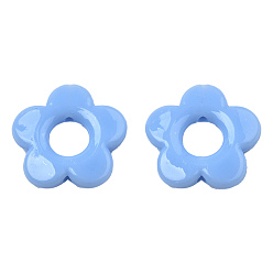 Bleu Ciel Clair Opaques cadres de perles acryliques, fleur, lumière bleu ciel, 19x20x3.5mm, Trou: 1.6mm, diamètre intérieur: 6.5 mm, environ632 pcs / 500 g