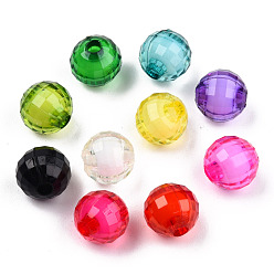 Mixed Color Transparent AS Plastic Beads, Faceted, Bead in Bead, Round, Mixed Color, 9.5mm, Hole: 2mm, about 1100pcs/500g