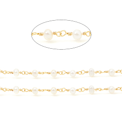 Chapado en Oro Real 18K Cadena de latón con cuentas hechas a mano, con la perla natural de agua dulce, larga duración plateado, sin soldar, con carrete, rondo, real 18 k chapado en oro, link: 13x5~6x5~6 mm, aproximadamente 32.8 pies (10 m) / rollo