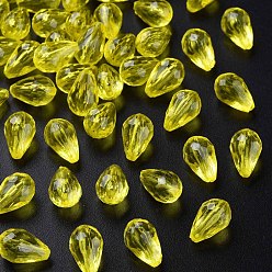 Yellow Transparent Acrylic Beads, Faceted, Teardrop, Yellow, 12x8mm, Hole: 1.5mm, about 1338pcs/500g