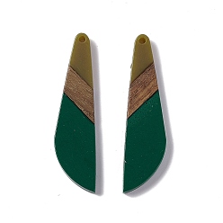 Verde Oscuro Grandes colgantes de resina opaca y madera de nogal, encantos de cuchillo, verde oscuro, 53x13.5x3.5 mm, agujero: 2 mm