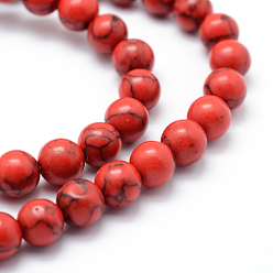 Rouge Brin de perles de howlite synthétique, teint, ronde, rouge, 6mm, Trou: 1mm, Environ 66 pcs/chapelet, environ 15 pouce