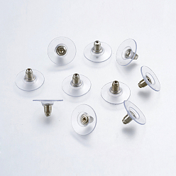 Platinum Rhodium Plated 925 Sterling Silver Earring Ear Nuts, with Plastic, Platinum, 12x6mm, Hole: 0.5mm, 3pairs/set