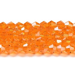 Naranja Transparentes cuentas de vidrio electroplate hebras, color de ab chapado, facetados, bicono, naranja, 3.5 mm, sobre 108~123 unidades / cadena, 12.76~14.61 pulgada (32.4~37.1 cm)