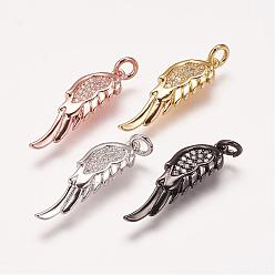 Mixed Color Brass Micro Pave Cubic Zirconia Pendants, Wing, Mixed Color, 25.5x8x2mm, Hole: 2.5mm