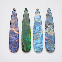 Mixed Color Cellulose Acetate(Resin) Big Pendants, teardrop, Mixed Color, 55x11x2.5mm, Hole: 1.2mm