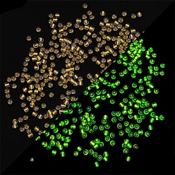 Gold 8/0 Luminous Glass Seed Beads, Inside Colours, Glow in the Dark Round Beads, Gold, 3mm, Hole: 1mm, about 220Pcs/bag