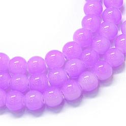 Medium Orchid Baking Painted Imitation Jade Glass Round Bead Strands, Medium Orchid, 6.5mm, Hole: 1.5mm, about 145pcs/strand, 31.8 inch