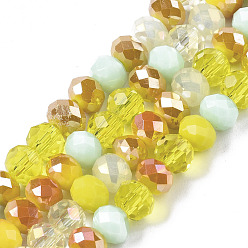 Yellow Electroplate Glass Beads Strands, Faceted, Rondelle, Yellow, 5.5~6x5mm, Hole: 1mm, about 90~92pcs/strand, 16.54 inch~16.93 inch(42~43cm)