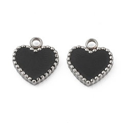 Stainless Steel Color Fashion 304 Stainless Steel Enamel Charms, Heart, Black, Stainless Steel Color, 11x10x2mm, Hole: 1.8mm