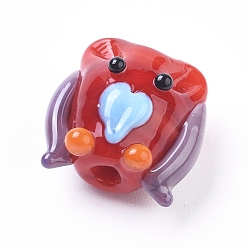 Red Handmade Lampwork Beads, Cartoon Owl, Red, 16.5x16.3x12.5mm, Hole: 2mm