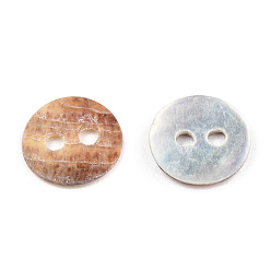 Camel Mother of Pearl Buttons, Natural Akoya Shell Button, 2-Hole, Flat Round, Camel, 9x1~2mm, Hole: 1.5mm