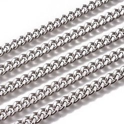 Stainless Steel Color Handmade 304 Stainless Steel Curb Chains, Twisted Chains, Unwelded, Faceted, Stainless Steel Color, 6x4.7x1.4mm, Wire: 1.4mm