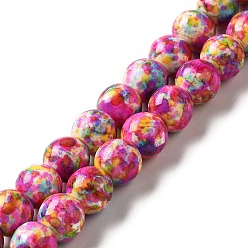 Fucsia Hilos de perlas sintéticas teñidas de turquesa, rondo, fucsia, 7~8x7~8 mm, agujero: 1 mm, sobre 50 unidades / cadena, 14.29~14.65'' (36.3~37.2 cm)