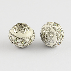 Marfil Hecho a mano de calidad ronda un diamante de imitación perlas indonesia, con núcleos de aleación de metal de color plata antigua, blanco cremoso, 19.5x20 mm, agujero: 2 mm