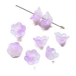 Lilac Handmade Lampwork Beads Cap, 6-Petal, Flower, Lilac, 12x7mm