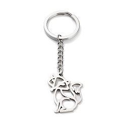 Fox Animal 304 Stainless Steel Pendant Keychains, with Key Ring, Stainless Steel Color, Fox, 8.3cm