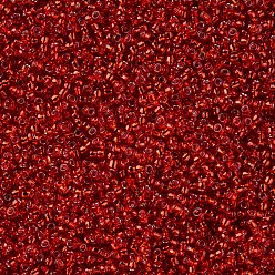 Rouge Orange 12/0 grader des perles de rocaille en verre rondes, Argenté, rouge-orange, 12/0, 2x1.5mm, Trou: 0.3mm, environ 30000 pcs / sachet 