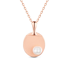 Rose Gold SHEGRACE 925 Sterling Silver Pendant Necklaces, with Freshwater Pearl Beads, Sports Beads, Table Tennis Bat, Rose Gold, 15.7 inch (40cm)