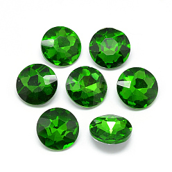 Green Pointed Back Glass Rhinestone Cabochons, Back Plated, Faceted, Flat Round, Green, 10x4.5~5mm