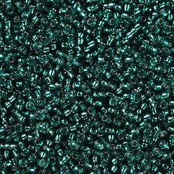Turquoise Foncé 12/0 grader des perles de rocaille en verre rondes, Argenté, turquoise foncé, 12/0, 2x1.5mm, Trou: 0.3mm, environ 30000 pcs / sachet 
