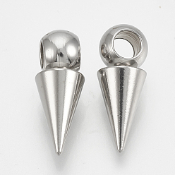 Stainless Steel Color 201 Stainless Steel Pendants, Cone, Stainless Steel Color, 16x6mm, Hole: 3mm