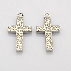 Stainless Steel Color Cross 304 Stainless Steel Pendants, Stainless Steel Color, 25x12.5x2.5mm, Hole: 2mm
