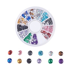 Mixed Color Imitation Taiwan Acrylic Rhinestone Pointed Back Cabochons, Nail Art Decoration Accessories, Faceted, Diamond, Mixed Color, 4x3mm, about 12pcs/color, 144pcs/box