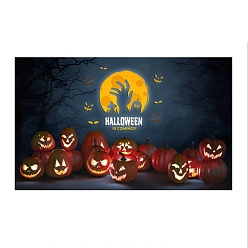 Coloré Tissu de fond de bannière halloween en polyester, décors de photographie d'halloween décorations de fête, rectangle avec motif citrouille, colorées, 1794x1080x0.01mm, Trou: 10mm