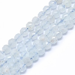 Aquamarine Natural Aquamarine Beads Strands, Faceted, Round, 6mm, Hole: 0.8mm, about 59pcs/strand, 15.55 inch(39.5cm)