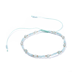 Aventurine Verte Bracelets perlés tressés avec fil de nylon réglable, avec perles de verre et perles d'aventurine verte naturelle à facettes, 2-1/8 pouce (5.4 cm)